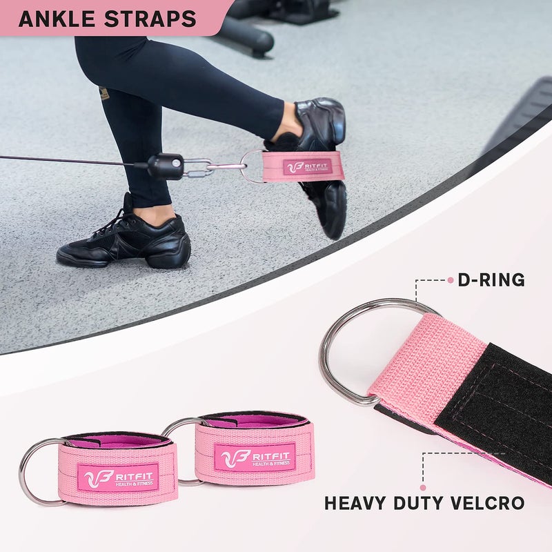 RitFit Upgraded 7 Pack Barbell Squat Pad Set with Resistance Band,2 Safety Straps,2 Gym Ankle Straps and Carry Bag,Workout for Lunges, Hip Thrusts,Protect Neck Shoulder(Pink) - Image 3